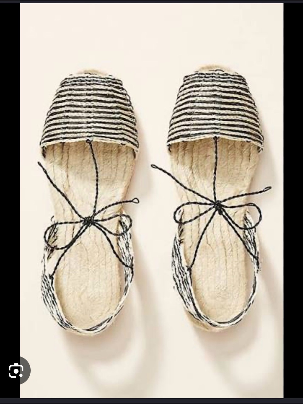 Ball Pages Striped Lace-Up Espadrille Flats in Black and Natural 37